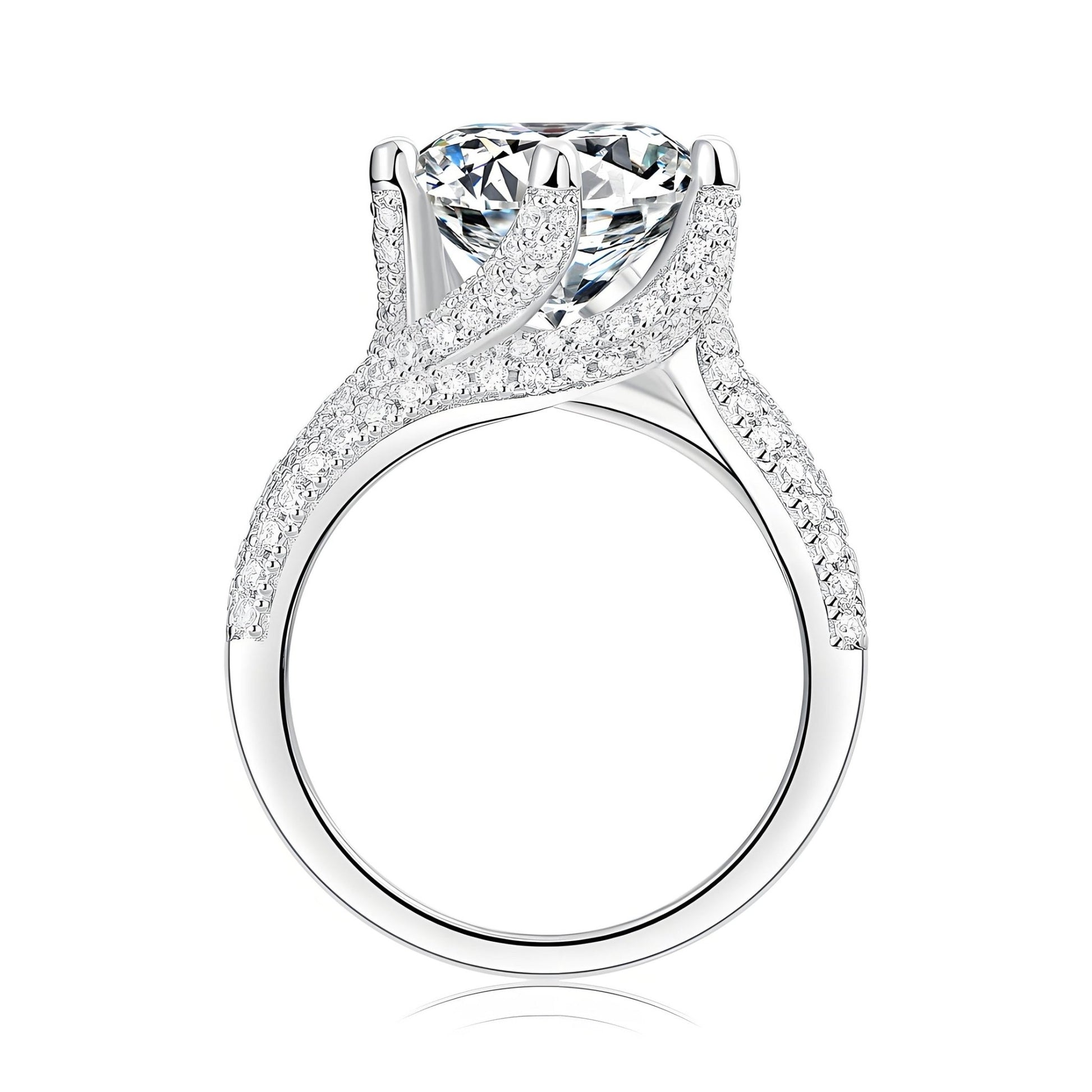 Round Moissanite Solitaire Engagement Ring in Three Row Fully Paved Band (5ct. ) - La Pretti
