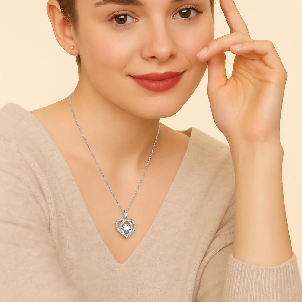 Dancing Stone Moissanite Twisted Heart Pendant Necklace (0.5ct. ) - La Pretti