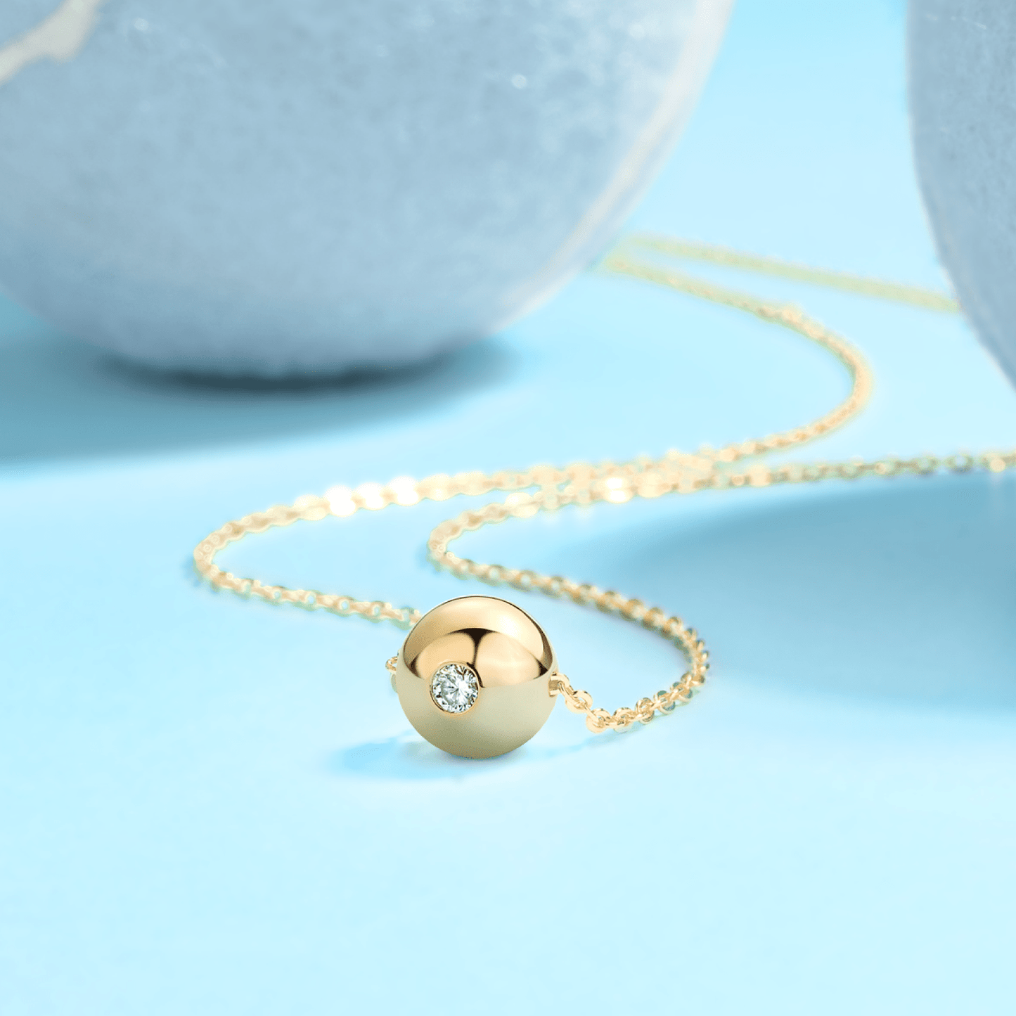 Golden Ball of Moissanite Pendant Necklace (0.1ct. ) - La Pretti