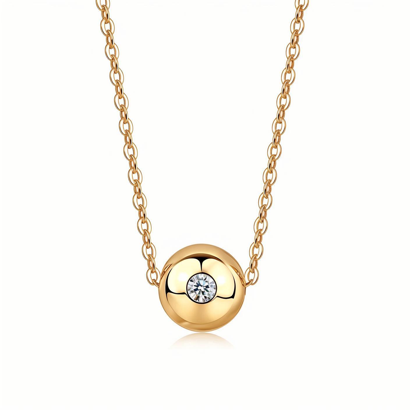 Golden Ball of Moissanite Pendant Necklace (0.1ct. ) - La Pretti