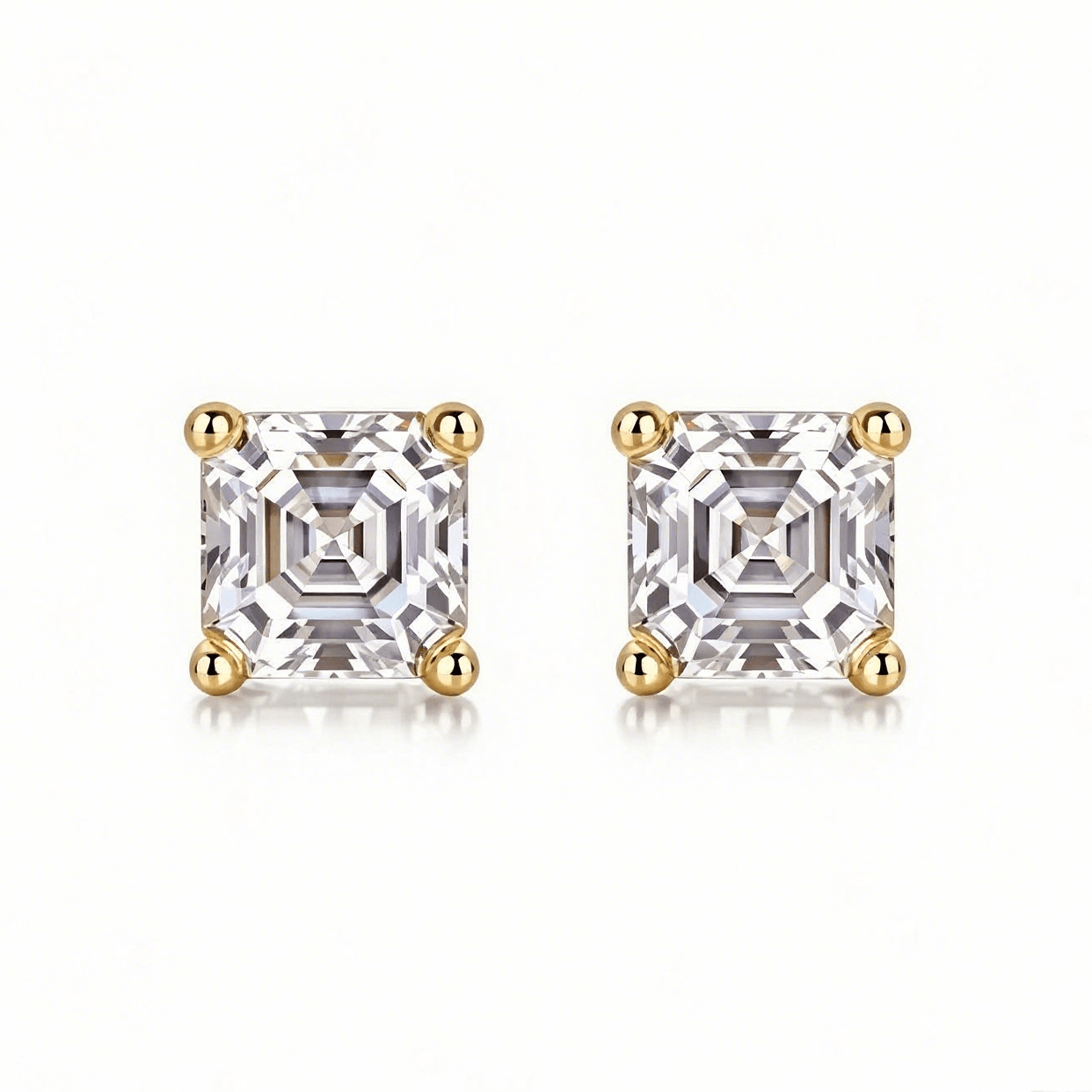 Asscher Moissanite Stud Earrings in 18K White Gold Plated Sterling Silver (2ct. ) - La Pretti