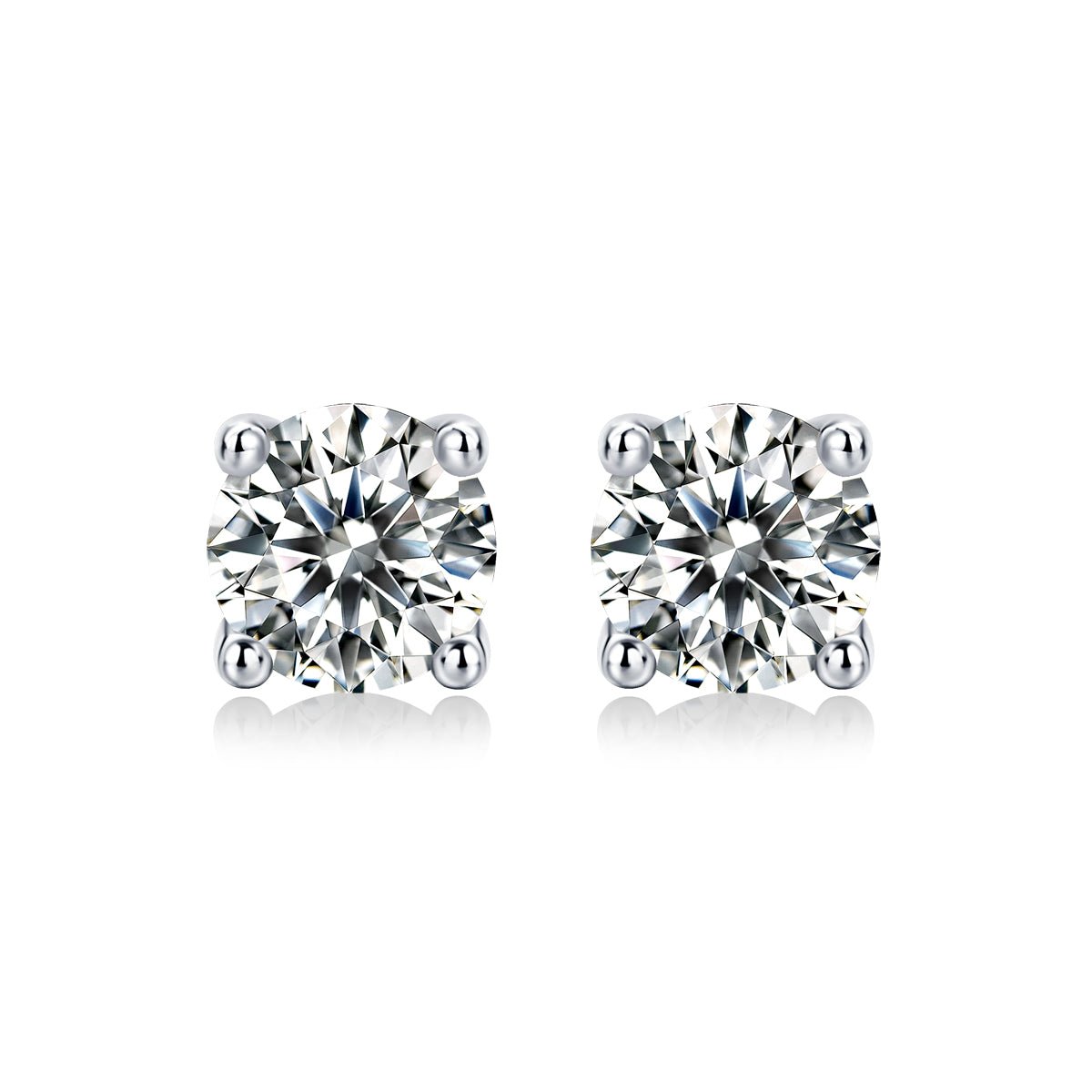 Round Moissanite Stud Earrings 18K White Gold Plated Sterling Silver (1 - 2ct. ) - La Pretti