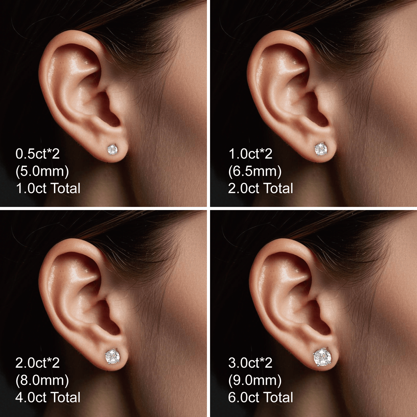 Round Moissanite Stud Earrings 18K White Gold Plated Sterling Silver (1 - 2ct. ) - La Pretti