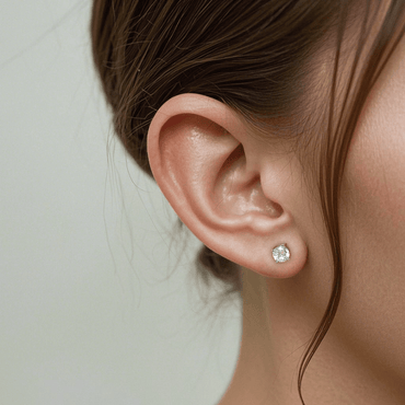 Round Moissanite Stud Earrings 18K White Gold Plated Sterling Silver (1 - 2ct. ) - La Pretti