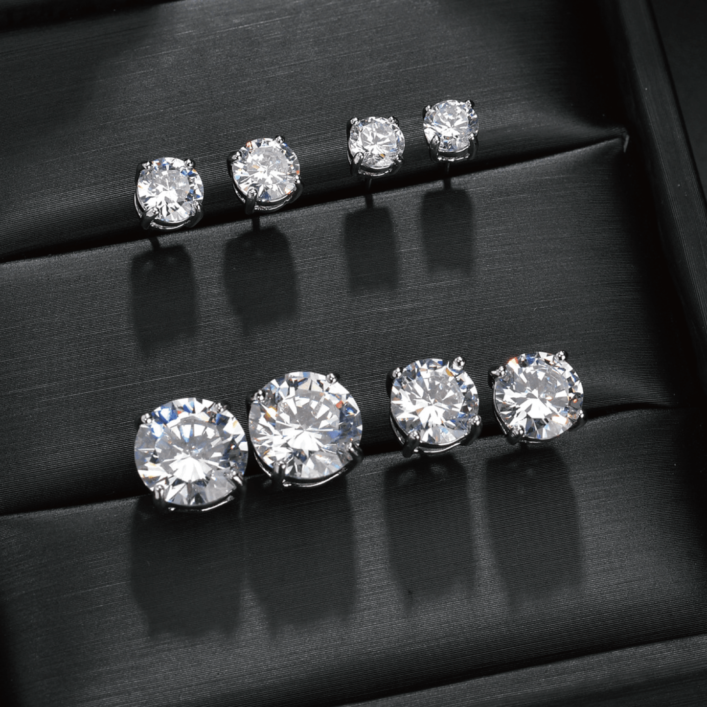 Round Moissanite Stud Earrings 18K White Gold Plated Sterling Silver (1 - 2ct. ) - La Pretti