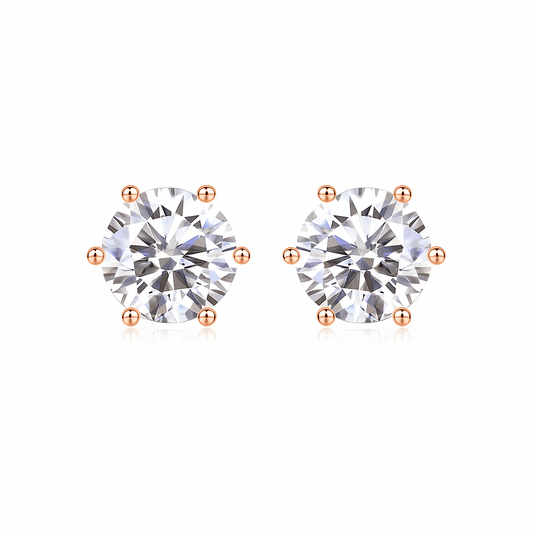 Round Moissanite Stud Earrings with 6 Prongs in 18K White Gold Plated Sterling Silver (1 - 6ct. ) - La Pretti