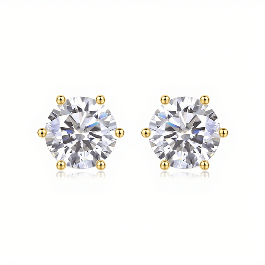 Round Moissanite Stud Earrings with 6 Prongs in 18K White Gold Plated Sterling Silver (1 - 6ct. ) - La Pretti