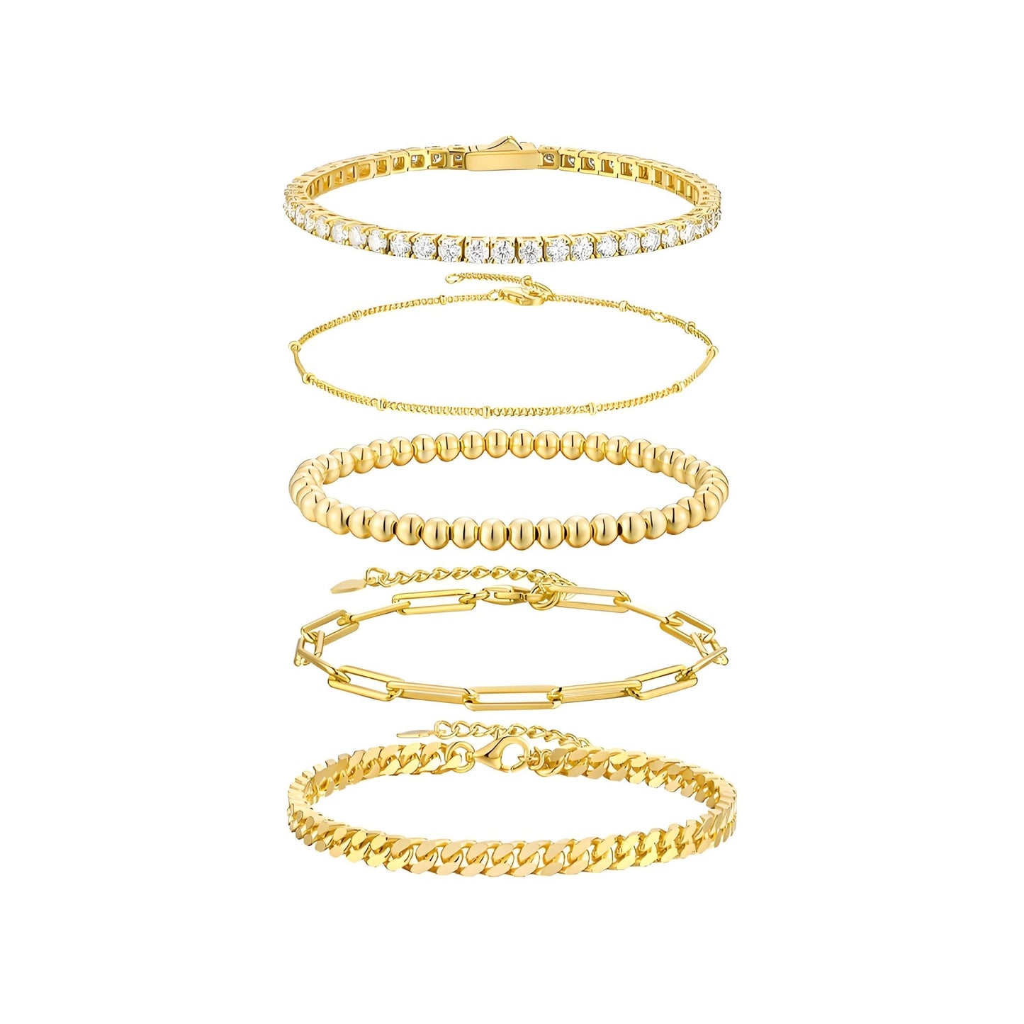 Moissniate Golden Tennis Bracelet in 5 Pieces a Set - La Pretti