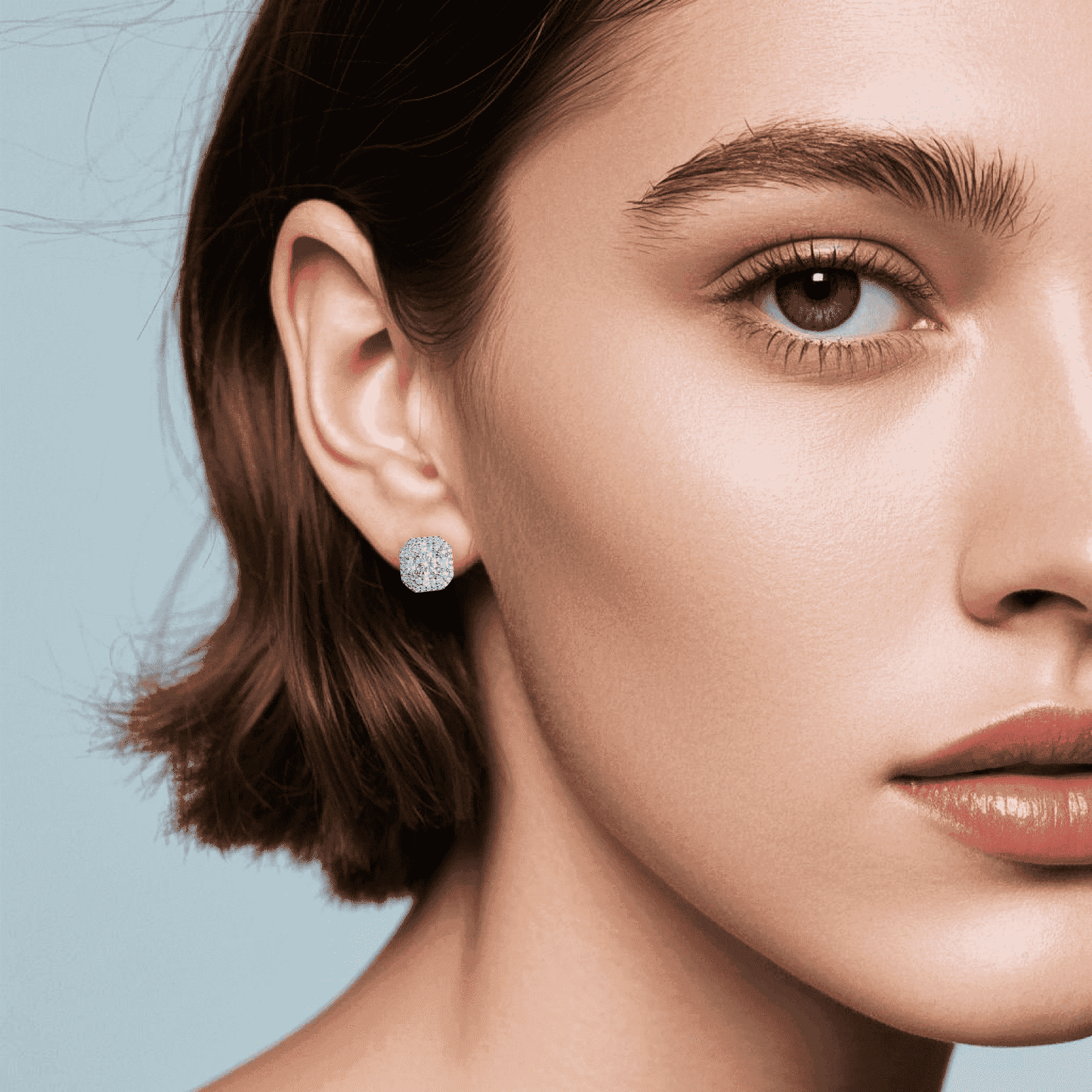 Double Octagonal Halo Moissanite Stud Earrings in 18K White Gold Plated Sterling Silver (1ct. ) - La Pretti