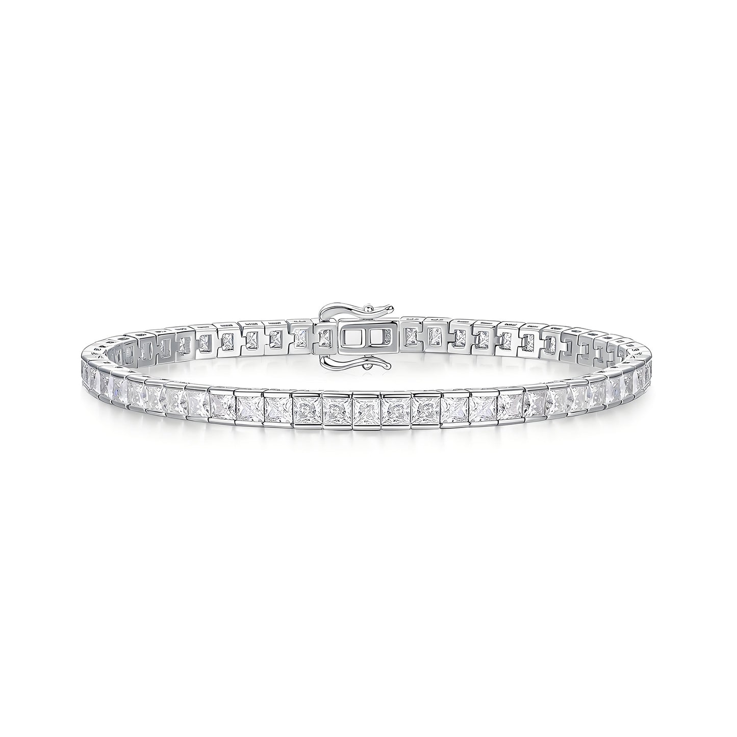 Princess Cut Moissanite Tennis Bracelet in Half Bezel Channel Setting with Tab - inserted Clasp - La Pretti