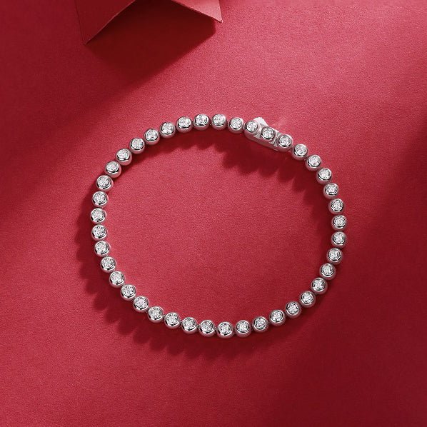 Reviera Moissanite Bezel Tennis Bracelet with Safety Box Clasp - La Pretti