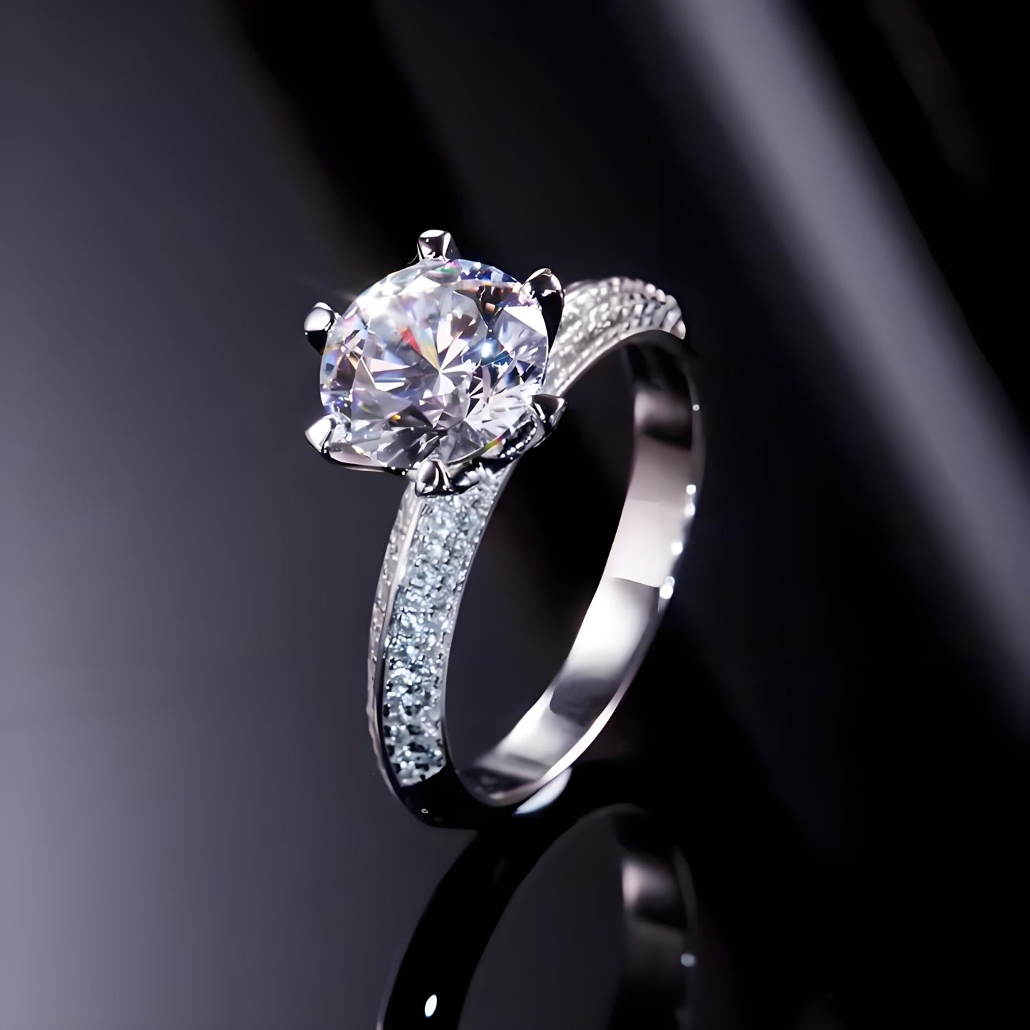 Round Moissanite Solitaire Engagement Ring with 6 Prongs in Micro Pave Setting (3 - 5ct. ) - La Pretti