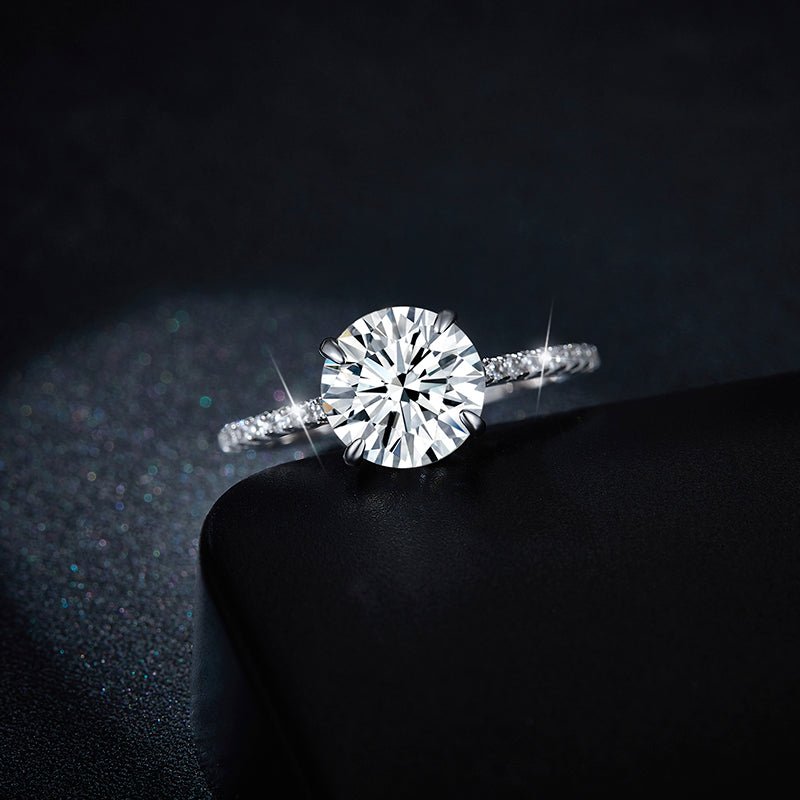 Round Moissanite Solitaire Engagement Ring in Pave Setting (1 - 4ct. ) - La Pretti