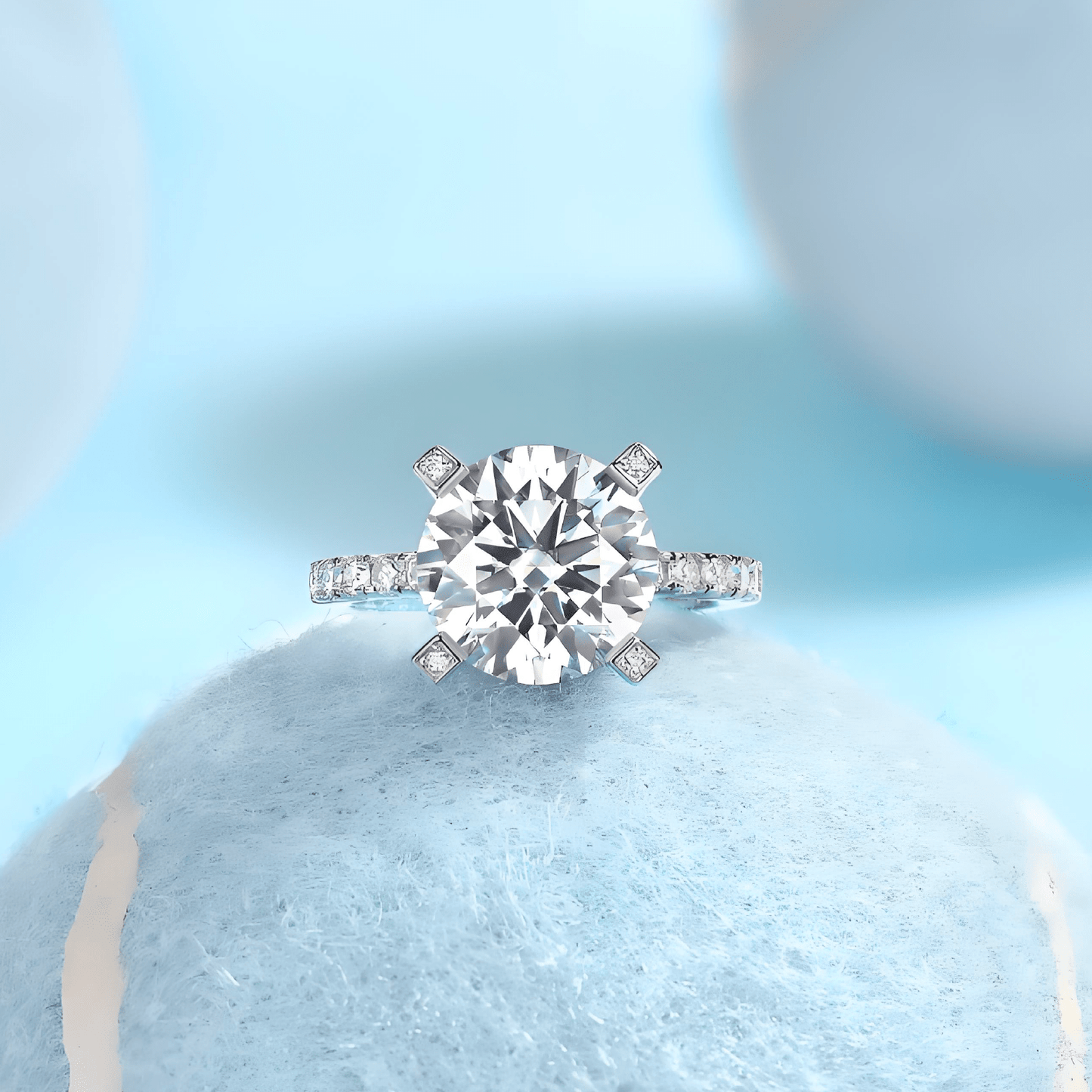 Round Moissanite Solitaire Engagement Ring with Tip Accents in Pave Setting (5ct. ) - La Pretti