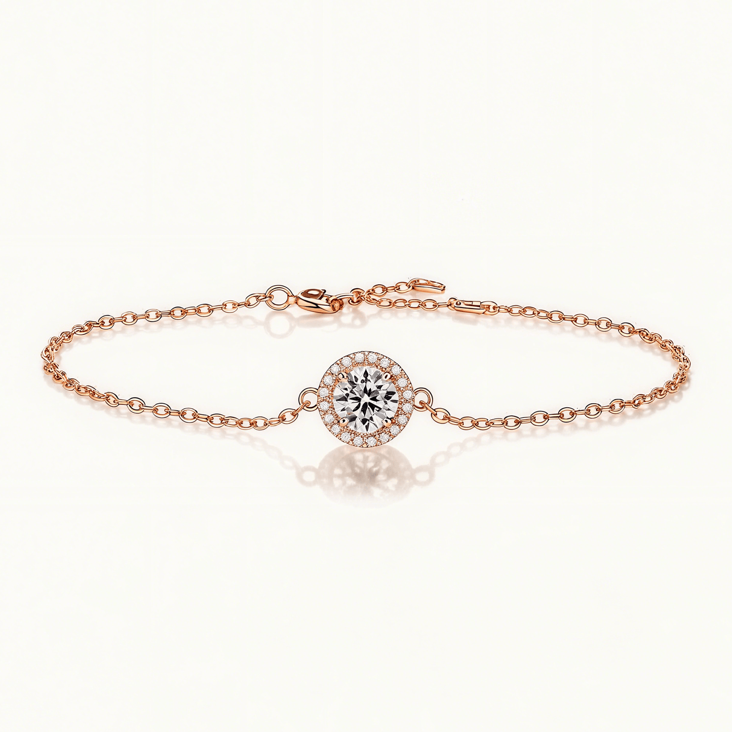 Round Moissanite Bracelet of Focal Bead in Floating Halo with Lobster Claw Clasp - La Pretti