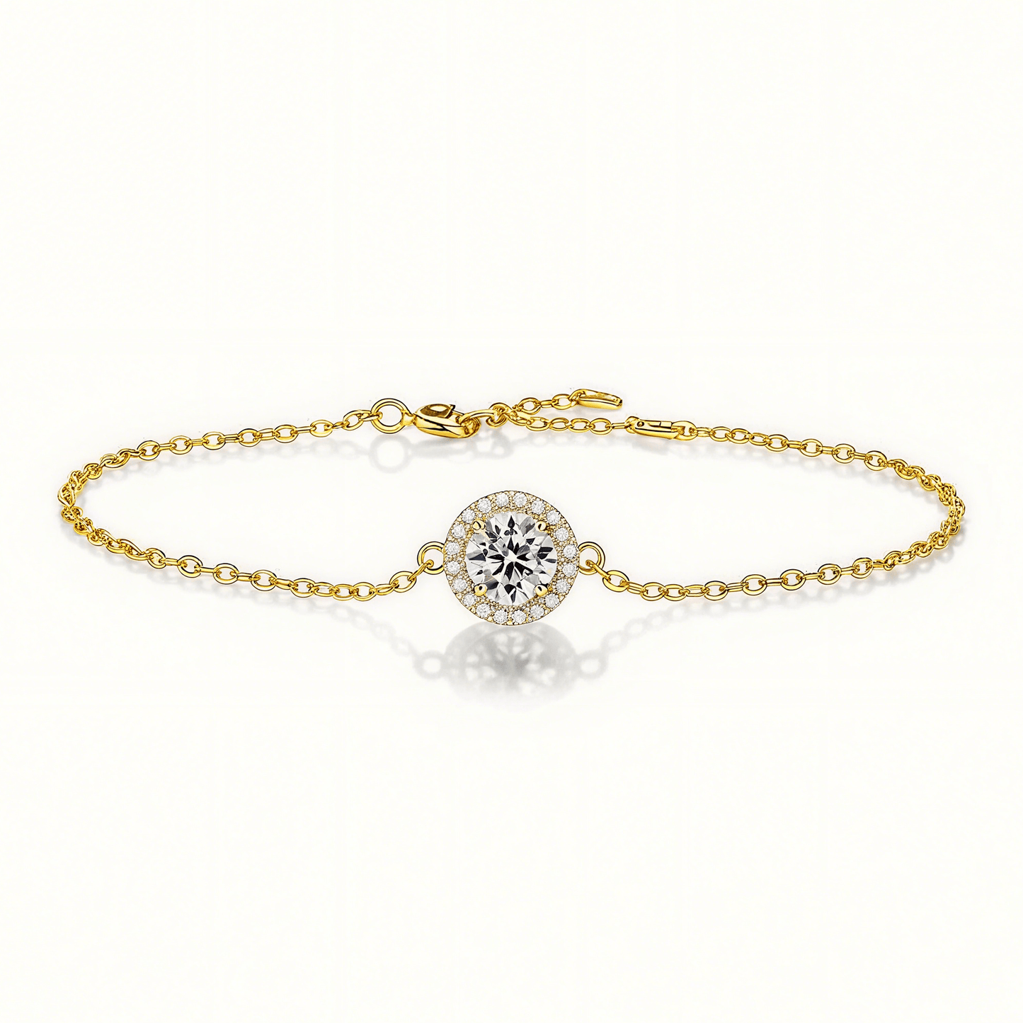 Round Moissanite Bracelet of Focal Bead in Floating Halo with Lobster Claw Clasp - La Pretti