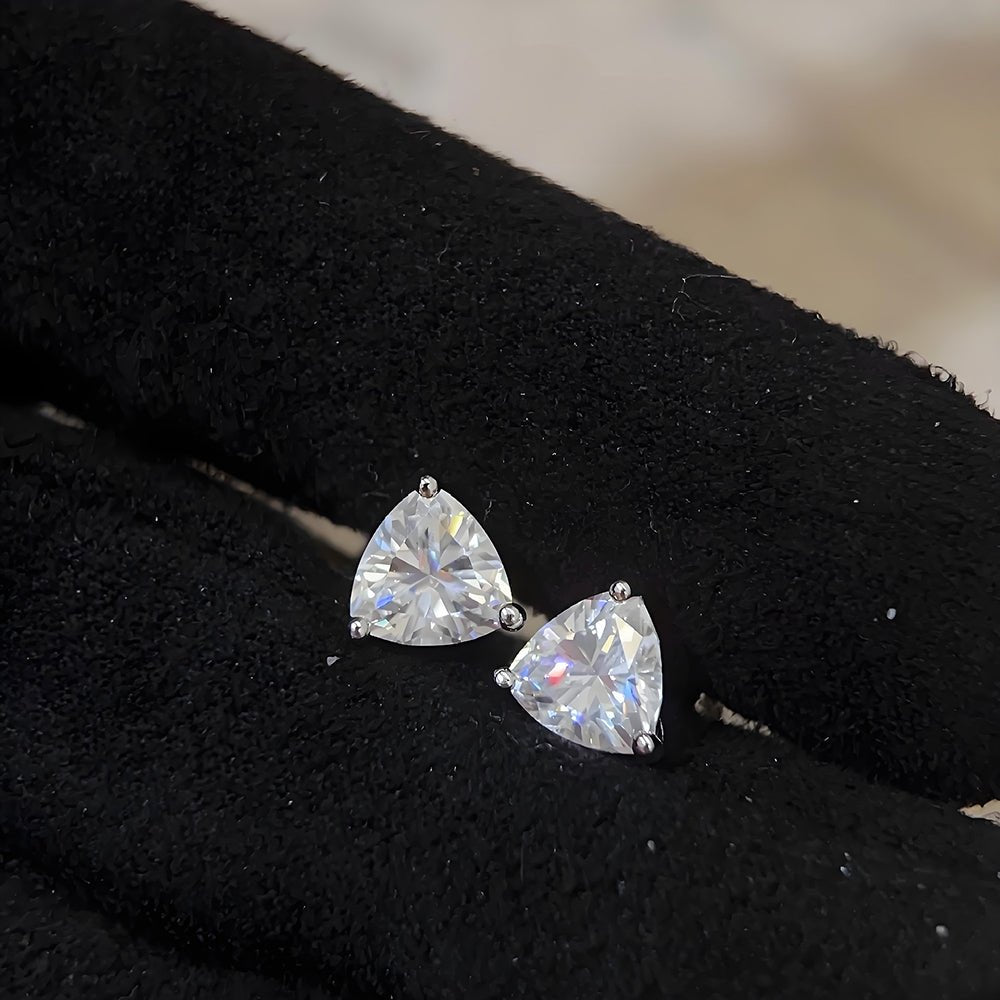 Trillion Cut Moissanite Stud Earrings in 18K Gold Plated Sterling Silver - La Pretti