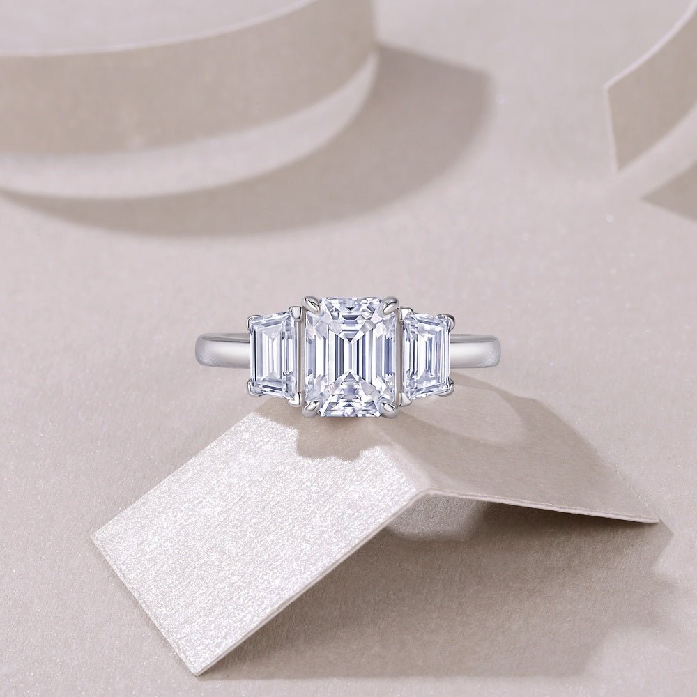 Trilogy Emerald Cut Moissanite Three Stone Engagement Ring (2ct. ) - La Pretti