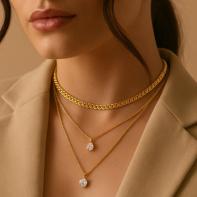 Golden Mariner Chain Double Moisssanite Layered Necklace with Anchor Chain Spooled Set (2ct. ) - La Pretti