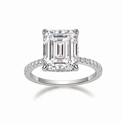 Emerald Cut Moissanite Solitaire Engagement Ring in Pave Setting (5ct. ) - La Pretti