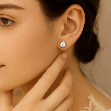 Round Moissanite Full Bezel - Set Stud Earrings in 18K White Gold Plated Sterling Silver (1 - 2ct. ) - La Pretti