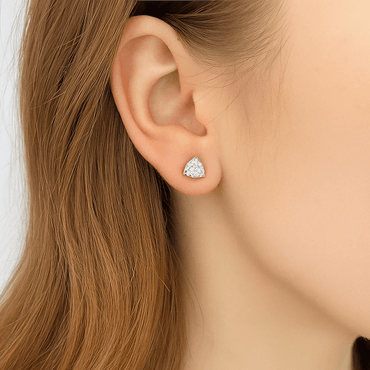 Trillion Cut Moissanite Stud Earrings in 18K Gold Plated Sterling Silver - La Pretti