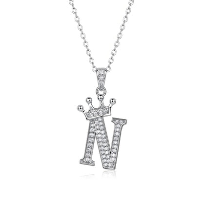 Crown Initial 'N' Letter Customized Moissanite Pendant Necklace of Tiara Alphabet with Halo Bail in 18K Gold Plated Sterling Silver - La Pretti
