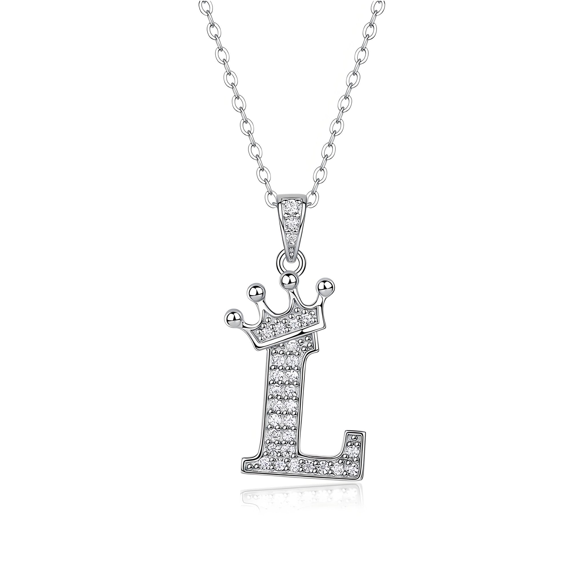 Crown Initial 'L' Letter Customized Moissanite Pendant Necklace of Tara Alphabet with Halo Bail in 18K Gold Plated Sterling Silver - La Pretti