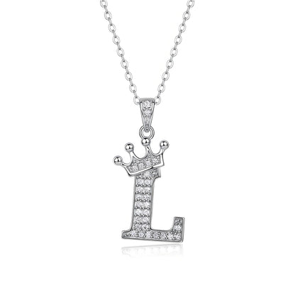 Crown Initial 'L' Letter Customized Moissanite Pendant Necklace of Tara Alphabet with Halo Bail in 18K Gold Plated Sterling Silver - La Pretti