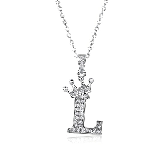 Crown Initial 'L' Letter Customized Moissanite Pendant Necklace of Tara Alphabet with Halo Bail in 18K Gold Plated Sterling Silver - La Pretti
