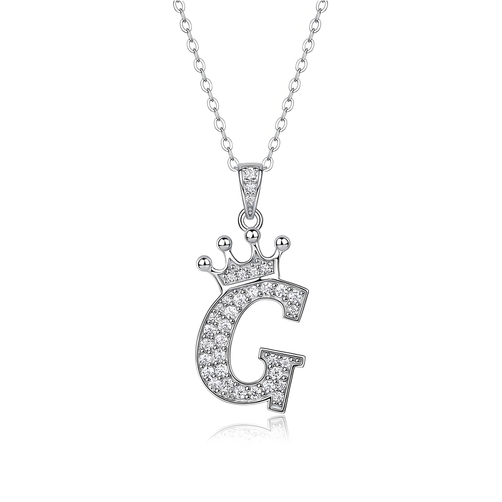 Crown Initial 'G' Letter Customized Moissanite Pendant Necklace of Tiara Alphabet with Halo Bail in 18K Gold Plated Sterling Silver - La Pretti