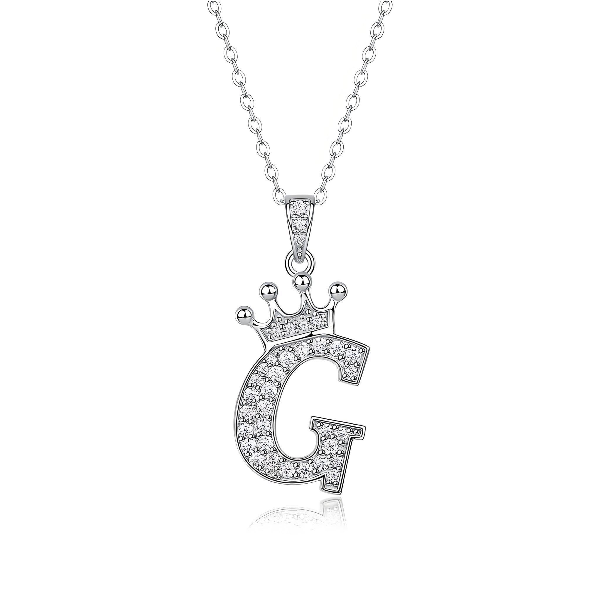 Crown Initial 'G' Letter Customized Moissanite Pendant Necklace of Tiara Alphabet with Halo Bail in 18K Gold Plated Sterling Silver - La Pretti