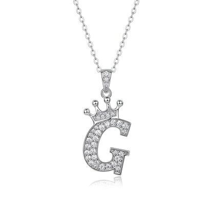 Crown Initial 'G' Letter Customized Moissanite Pendant Necklace of Tiara Alphabet with Halo Bail in 18K Gold Plated Sterling Silver - La Pretti