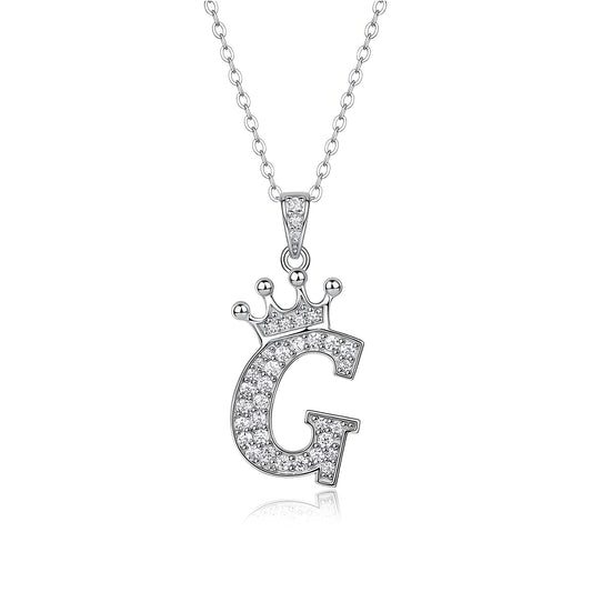 Crown Initial 'G' Letter Customized Moissanite Pendant Necklace of Tiara Alphabet with Halo Bail in 18K Gold Plated Sterling Silver - La Pretti