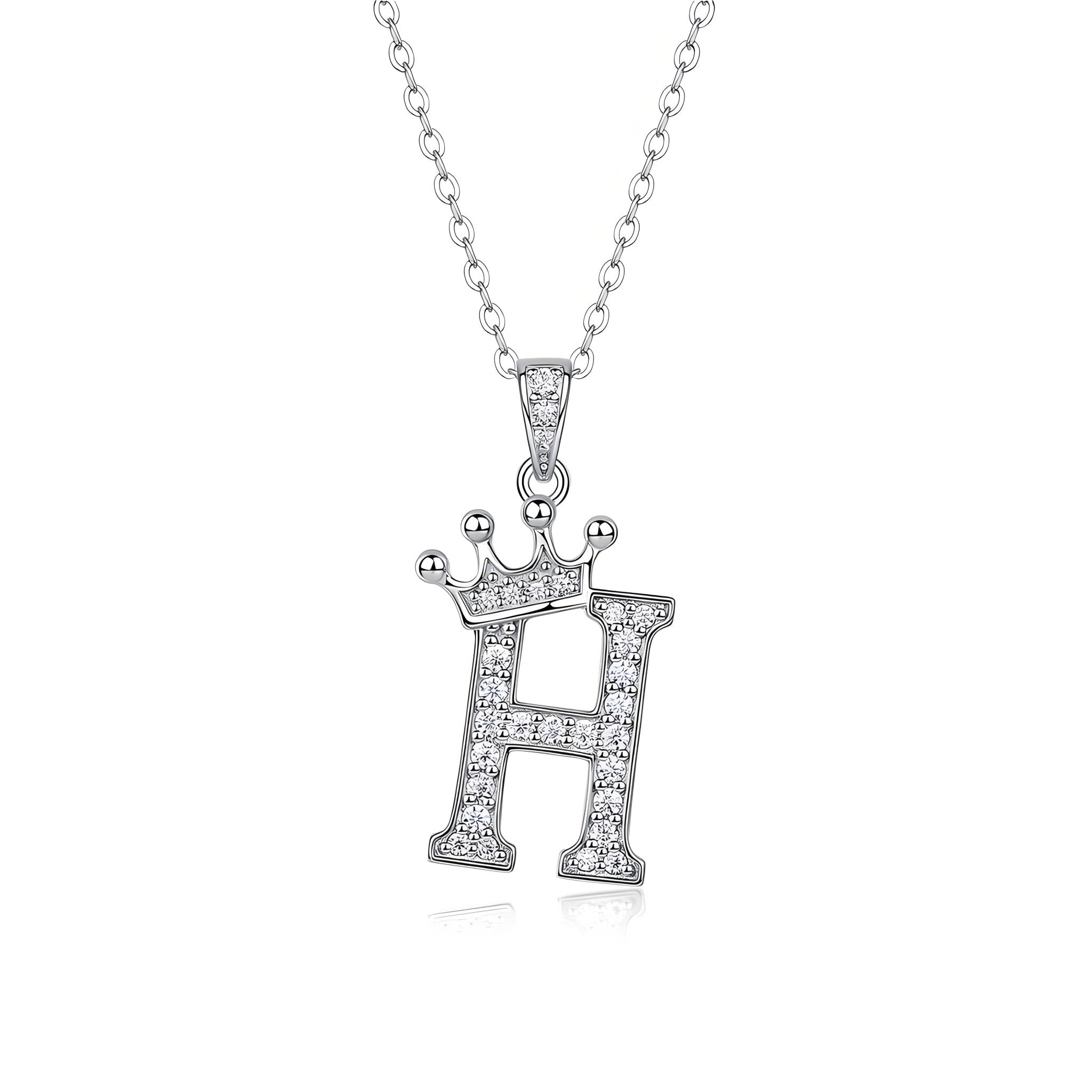 Crown Initial 'H' Letter Customized Moissanite Pendant Necklace of Tiara Alphabet with Halo Bail in 18K Gold Plated Sterling Silver - La Pretti