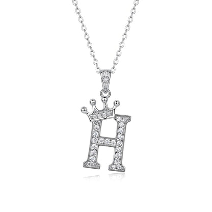 Crown Initial 'H' Letter Customized Moissanite Pendant Necklace of Tiara Alphabet with Halo Bail in 18K Gold Plated Sterling Silver - La Pretti