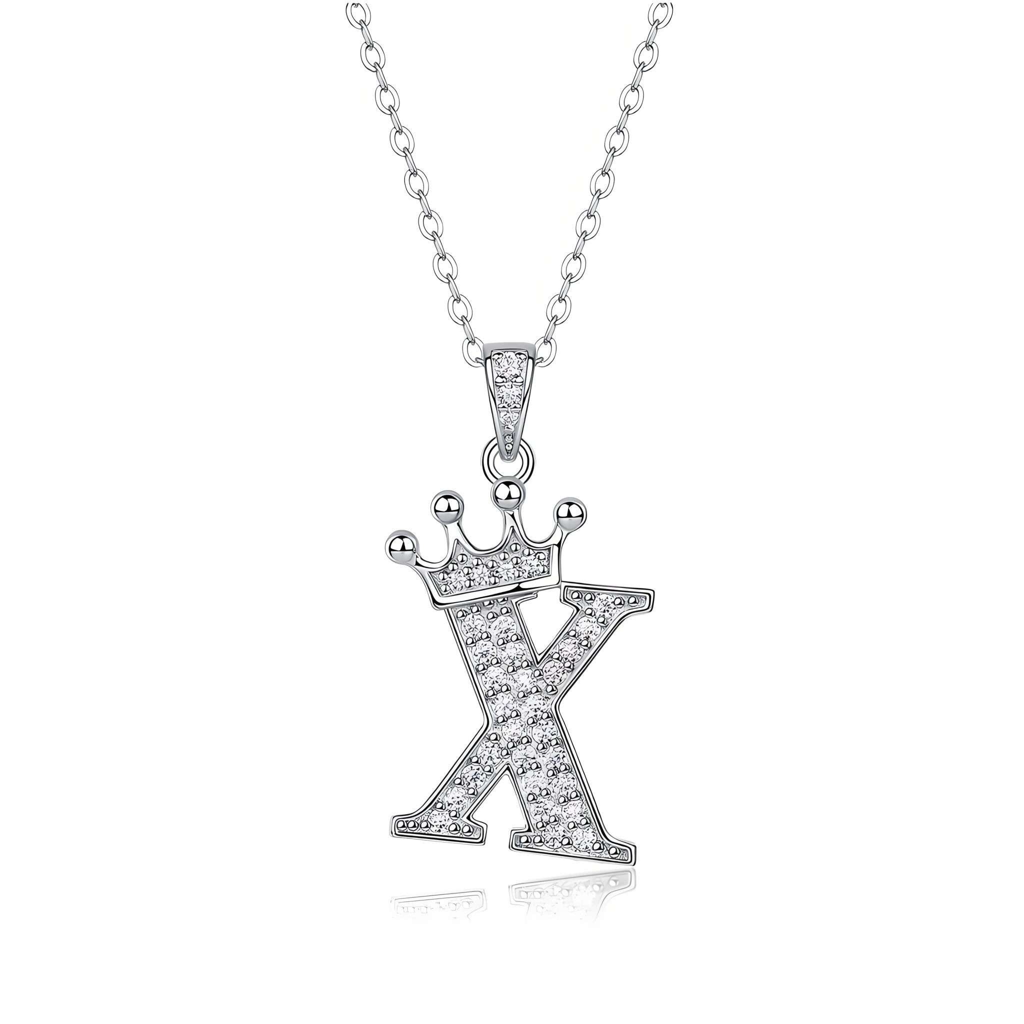 Crown Initial 'X' Letter Customized Moissanite Pendant Necklace of Tiara Alphabet with Halo Bail in 18K Gold Plated Sterling Silver - La Pretti