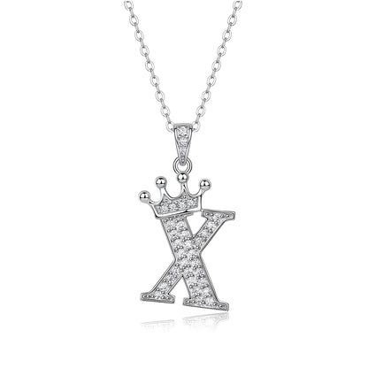 Crown Initial 'X' Letter Customized Moissanite Pendant Necklace of Tiara Alphabet with Halo Bail in 18K Gold Plated Sterling Silver - La Pretti