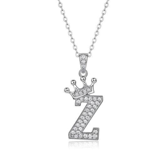 Crown Initial 'Z' Letter Customized Moissanite Pendant Necklace of Tiara Alphabet with Halo Bail in 18K Gold Plated Sterling Silver - La Pretti
