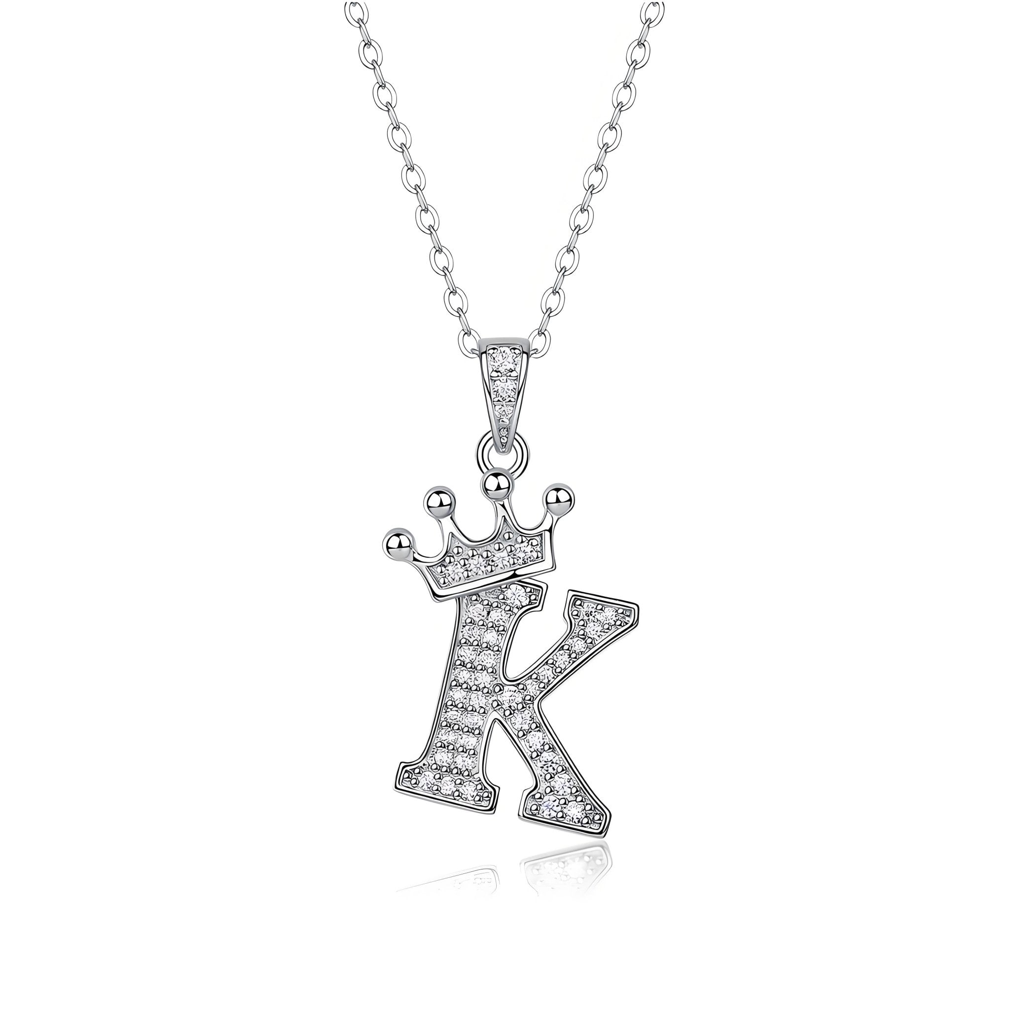 Crown Initial 'K' Letter Customized Moissanite Pendant Necklace of Tara Alphabet with Halo Bail in 18K Gold Plated Sterling Silver - La Pretti