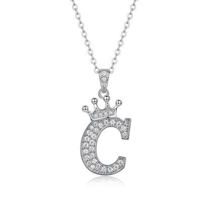 Crown Initial 'C' Letter Customized Moissanite Pendant Necklace of Tara Alphabet with Halo Bail in 18K Gold Plated Sterling Silver - La Pretti