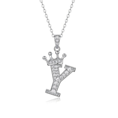 Crown Initial 'Y' Letter Customized Moissanite Pendant Necklace of Tiara Alphabet with Halo Bail in 18K Gold Plated Sterling Silver - La Pretti