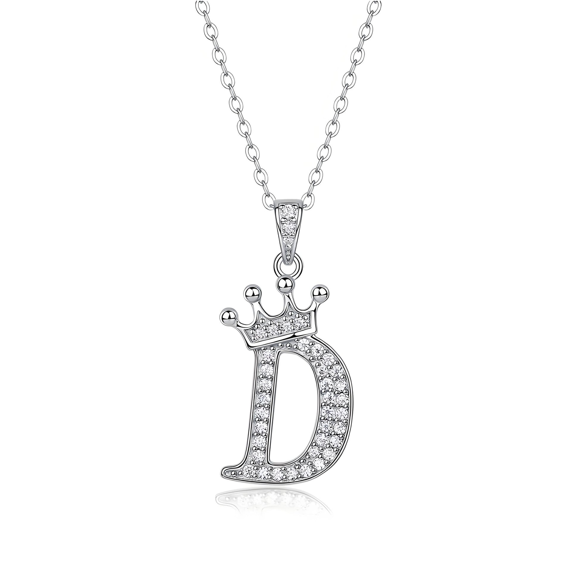 Crown Initial 'D' Letter Customized Moissanite Pendant Necklace of Tiara Alphabet with Halo Bail in 18K Gold Plated Sterling Silver - La Pretti