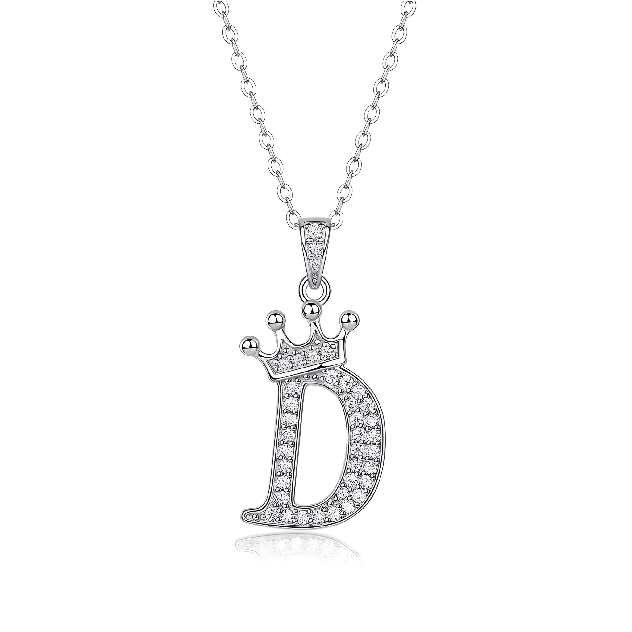 Crown Initial 'D' Letter Customized Moissanite Pendant Necklace of Tiara Alphabet with Halo Bail in 18K Gold Plated Sterling Silver - La Pretti