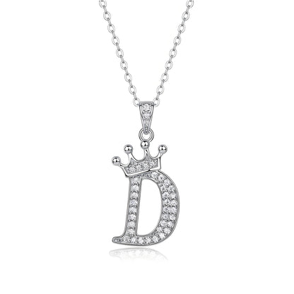 Crown Initial 'D' Letter Customized Moissanite Pendant Necklace of Tiara Alphabet with Halo Bail in 18K Gold Plated Sterling Silver - La Pretti