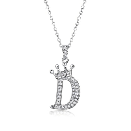 Crown Initial 'D' Letter Customized Moissanite Pendant Necklace of Tiara Alphabet with Halo Bail in 18K Gold Plated Sterling Silver - La Pretti