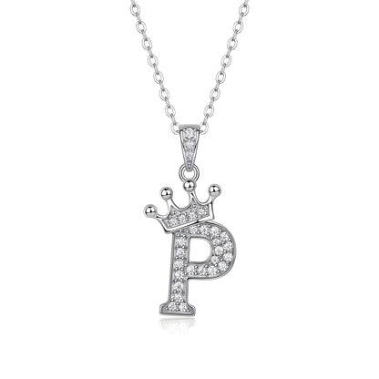 Crown Initial 'P' Letter Customized Moissanite Pendant Necklace of Tara Alphabet with Halo Bail in 18K Gold Plated Sterling Silver - La Pretti