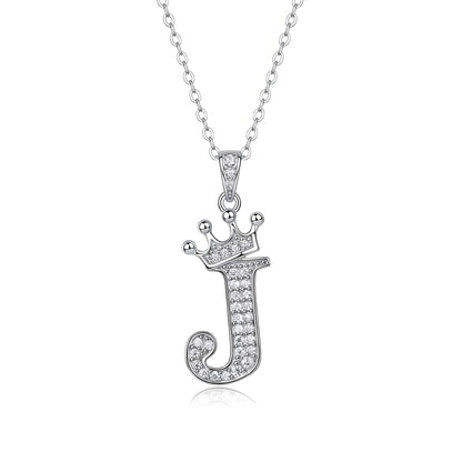Crown Initial 'J' Letter Customized Moissanite Pendant Necklace of Tara Alphabet with Halo Bail in 18K Gold Plated Sterling Silver - La Pretti