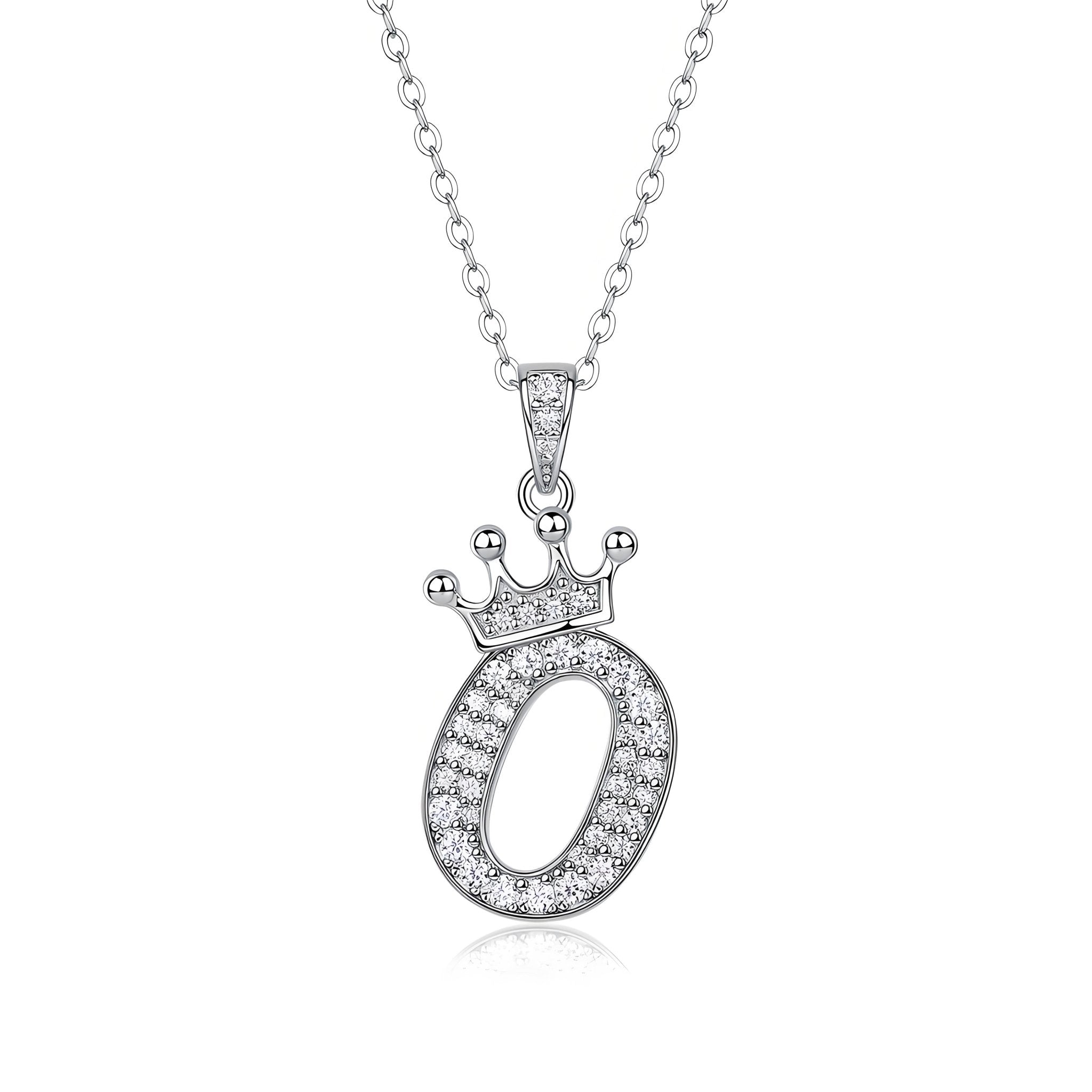 Crown Initial 'O' Letter Customized Moissanite Pendant Necklace of Tiara Alphabet with Halo Bail in 18K Gold Plated Sterling Silver - La Pretti