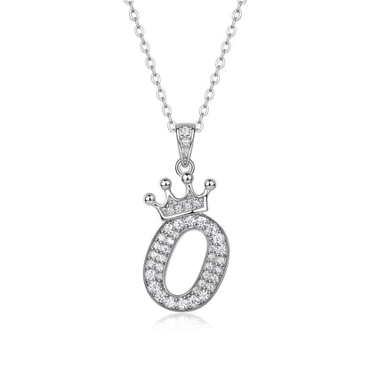 Crown Initial 'O' Letter Customized Moissanite Pendant Necklace of Tiara Alphabet with Halo Bail in 18K Gold Plated Sterling Silver - La Pretti